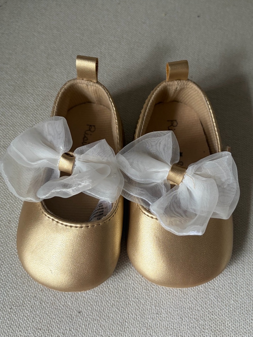 Baby Girl Gold Shoes with White Organza Bows